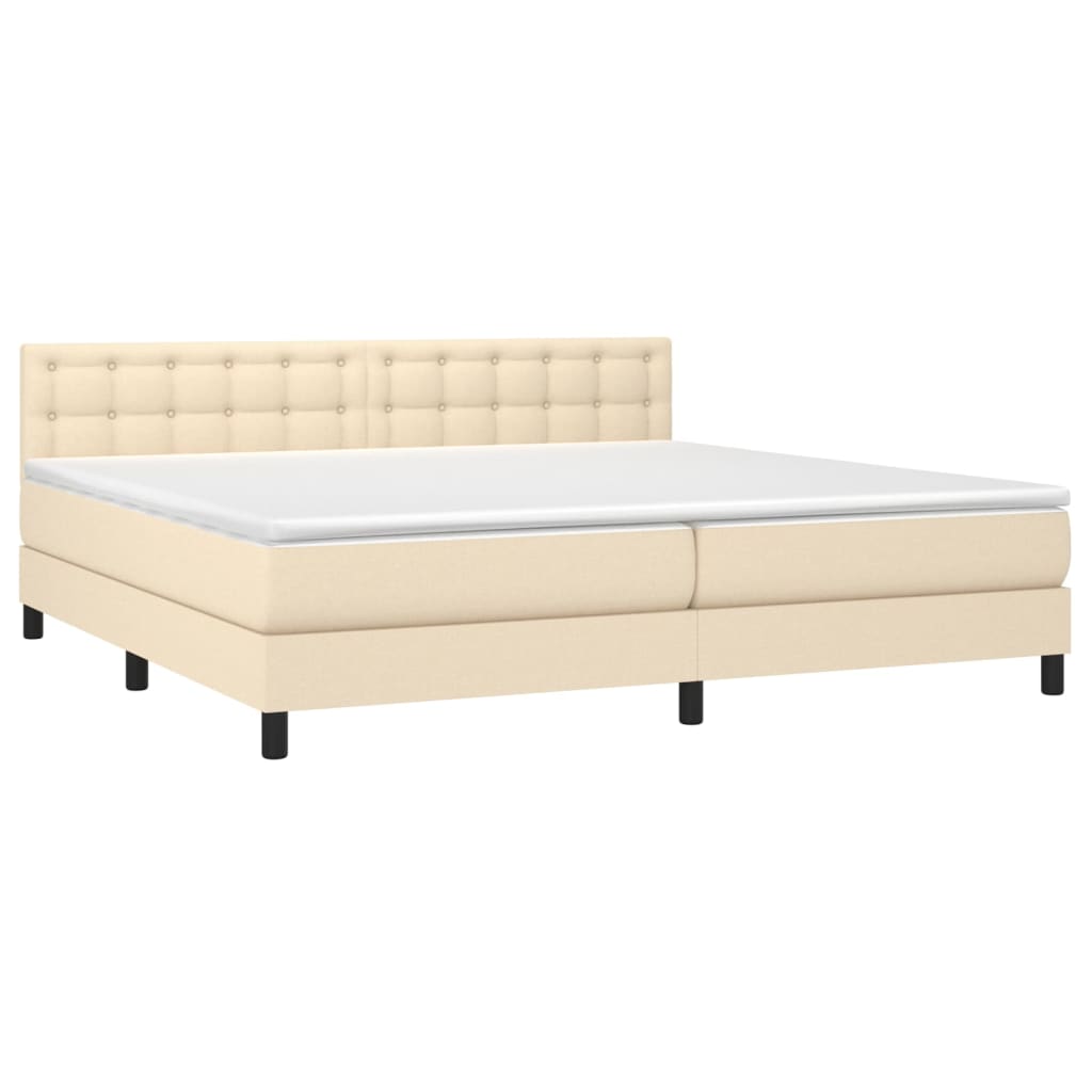 vidaXL Cama box spring c/ colchão e LED 200x200 cm tecido cor creme