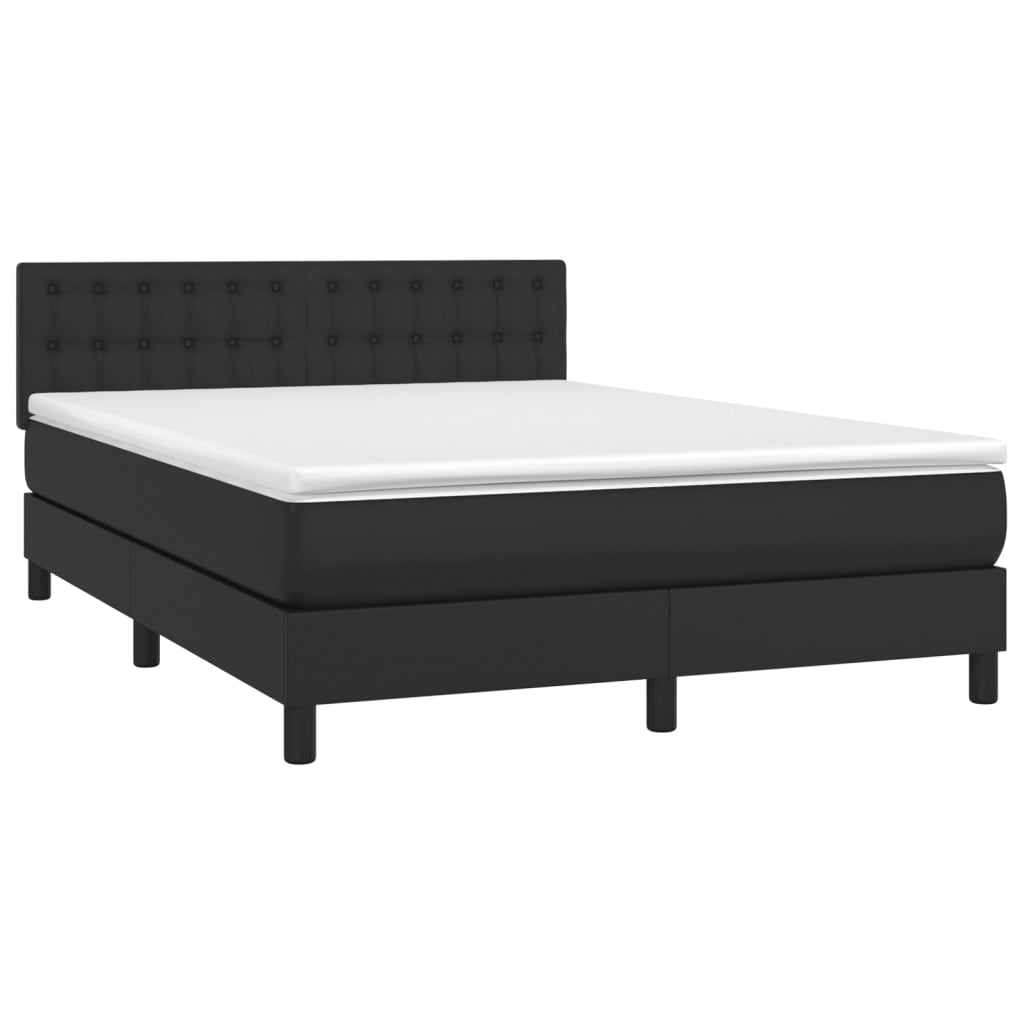 vidaXL Cama box spring c/ colchão/LED 140x200cm couro artificial preto