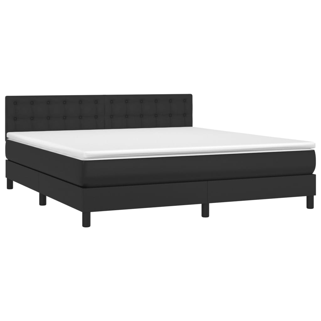 vidaXL Cama box spring c/ colchão/LED 160x200cm couro artificial preto