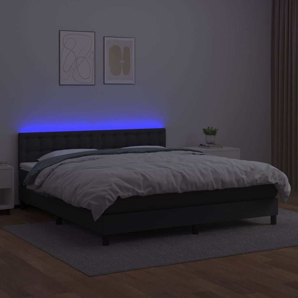 vidaXL Cama box spring c/ colchão/LED 160x200cm couro artificial preto