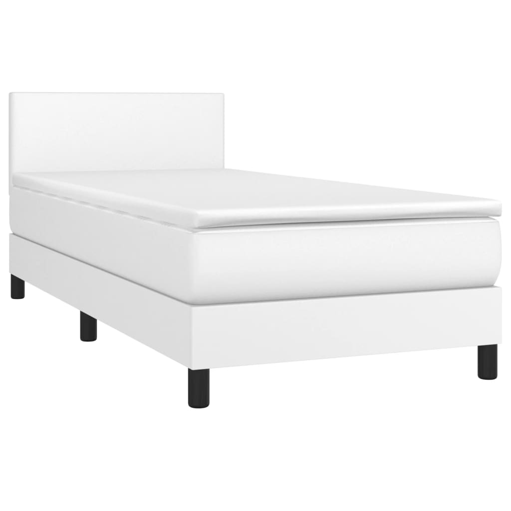 vidaXL Cama box spring c/ colchão/LED 80x200cm couro artificial branco