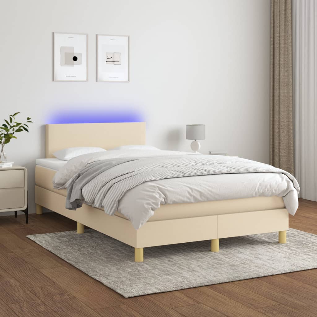 vidaXL Cama box spring c/ colchão e LED 120x200 cm tecido cor creme