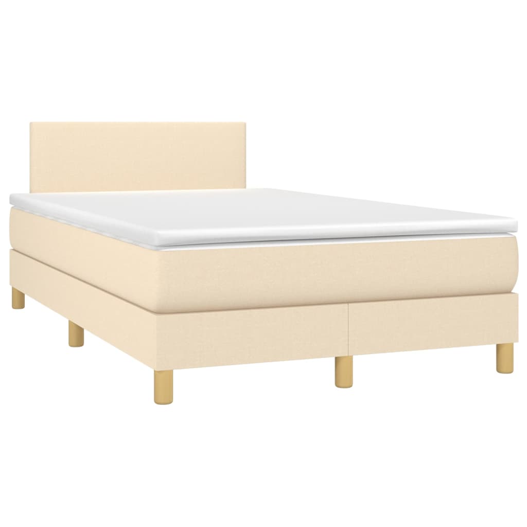 vidaXL Cama box spring c/ colchão e LED 120x200 cm tecido cor creme