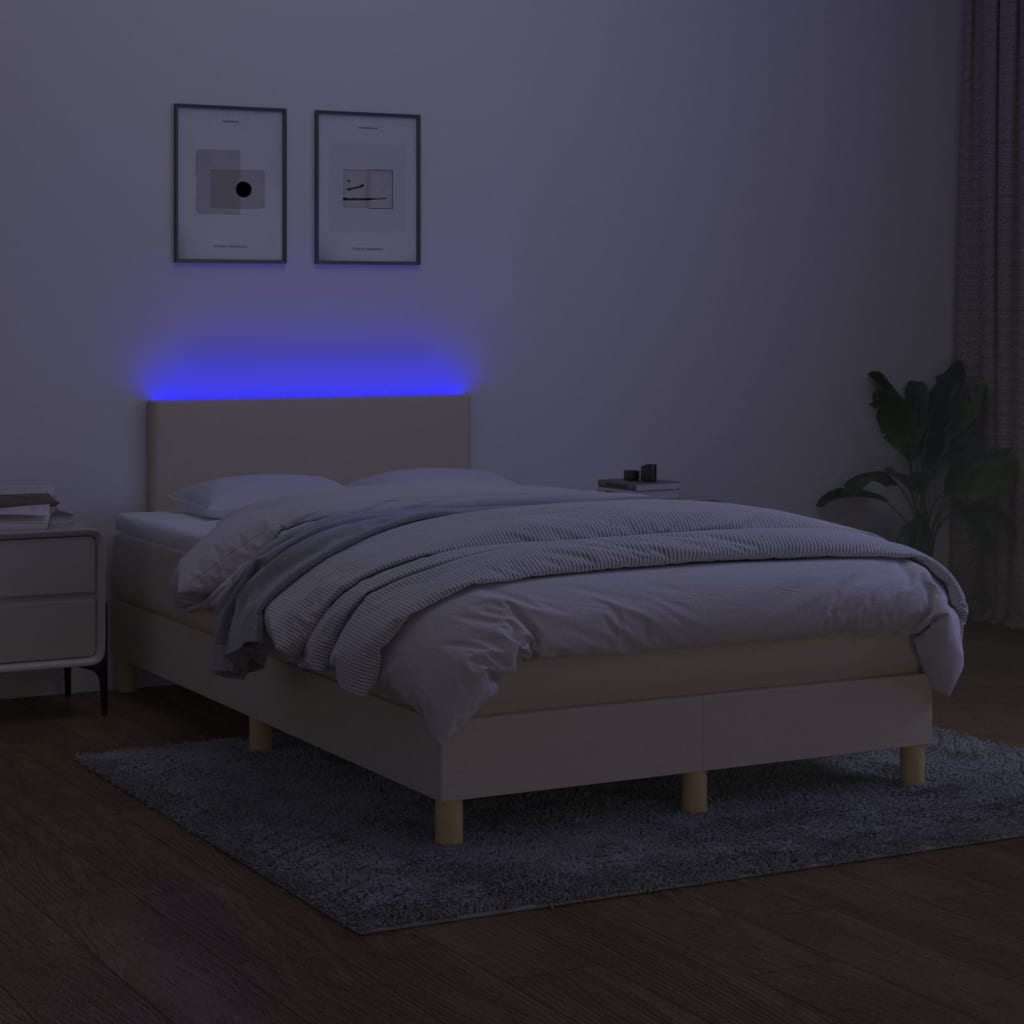 vidaXL Cama box spring c/ colchão e LED 120x200 cm tecido cor creme