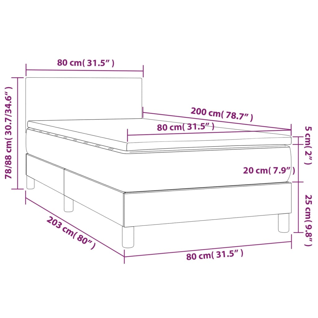 vidaXL Cama box spring c/ colchão/LED 80x200cm couro artificial branco