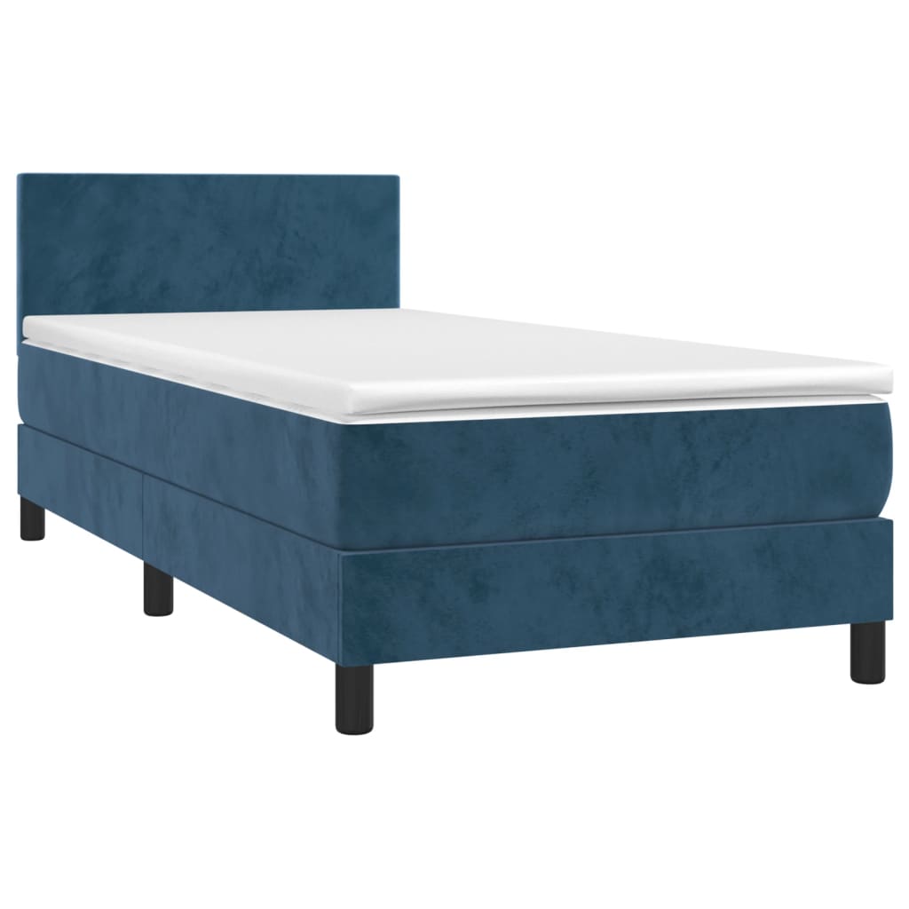 vidaXL Cama box spring c/ colchão/LED 90x200 cm veludo azul-escuro