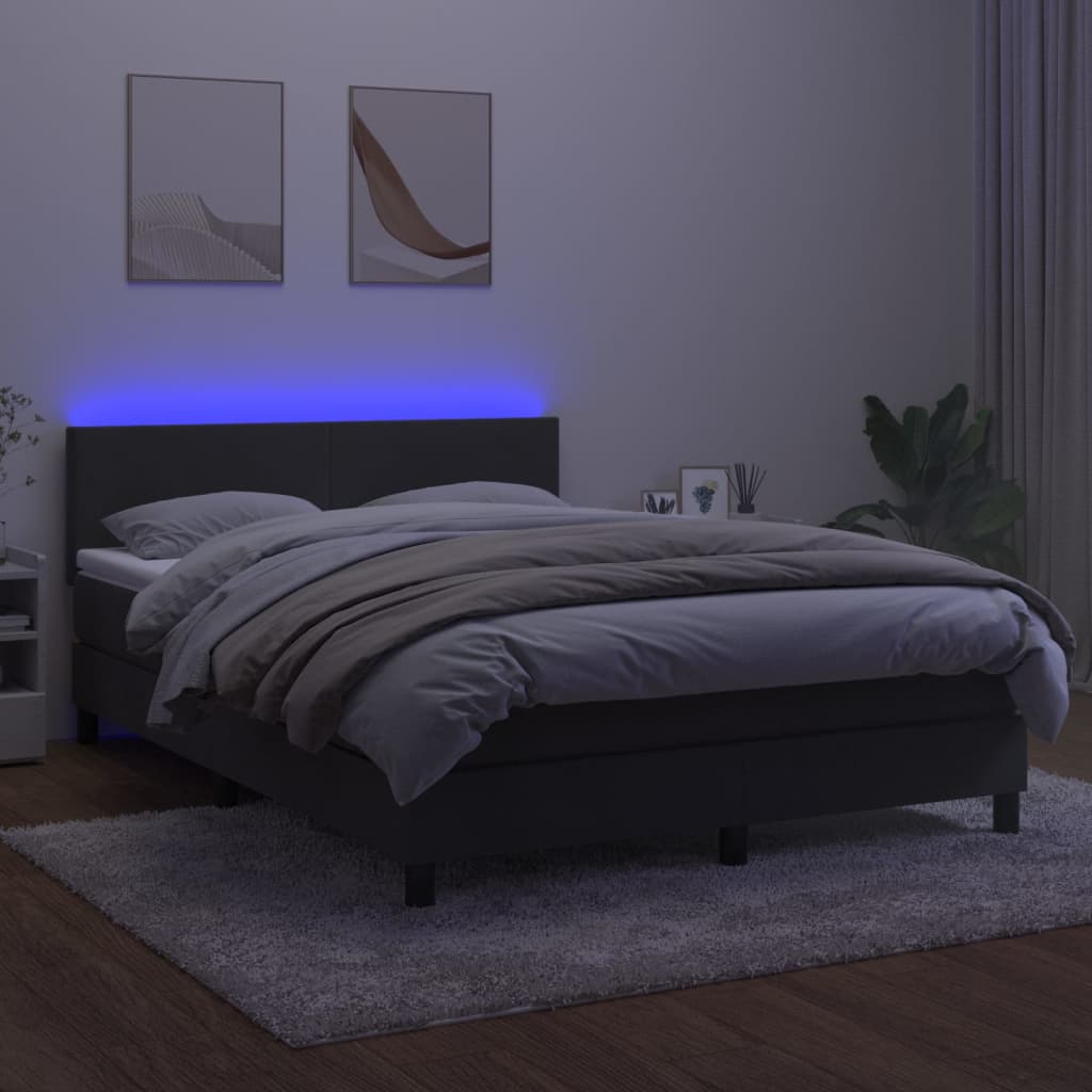 vidaXL Cama box spring c/ colchão/LED 140x200cm veludo cinzento-escuro