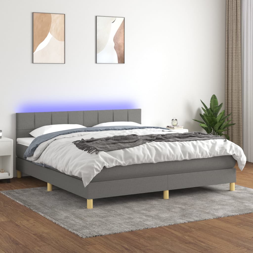 vidaXL Cama box spring c/ colchão e LED 160x200 cm tecido cinza-escuro