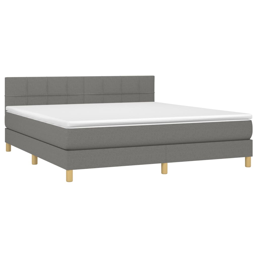 vidaXL Cama box spring c/ colchão e LED 160x200 cm tecido cinza-escuro