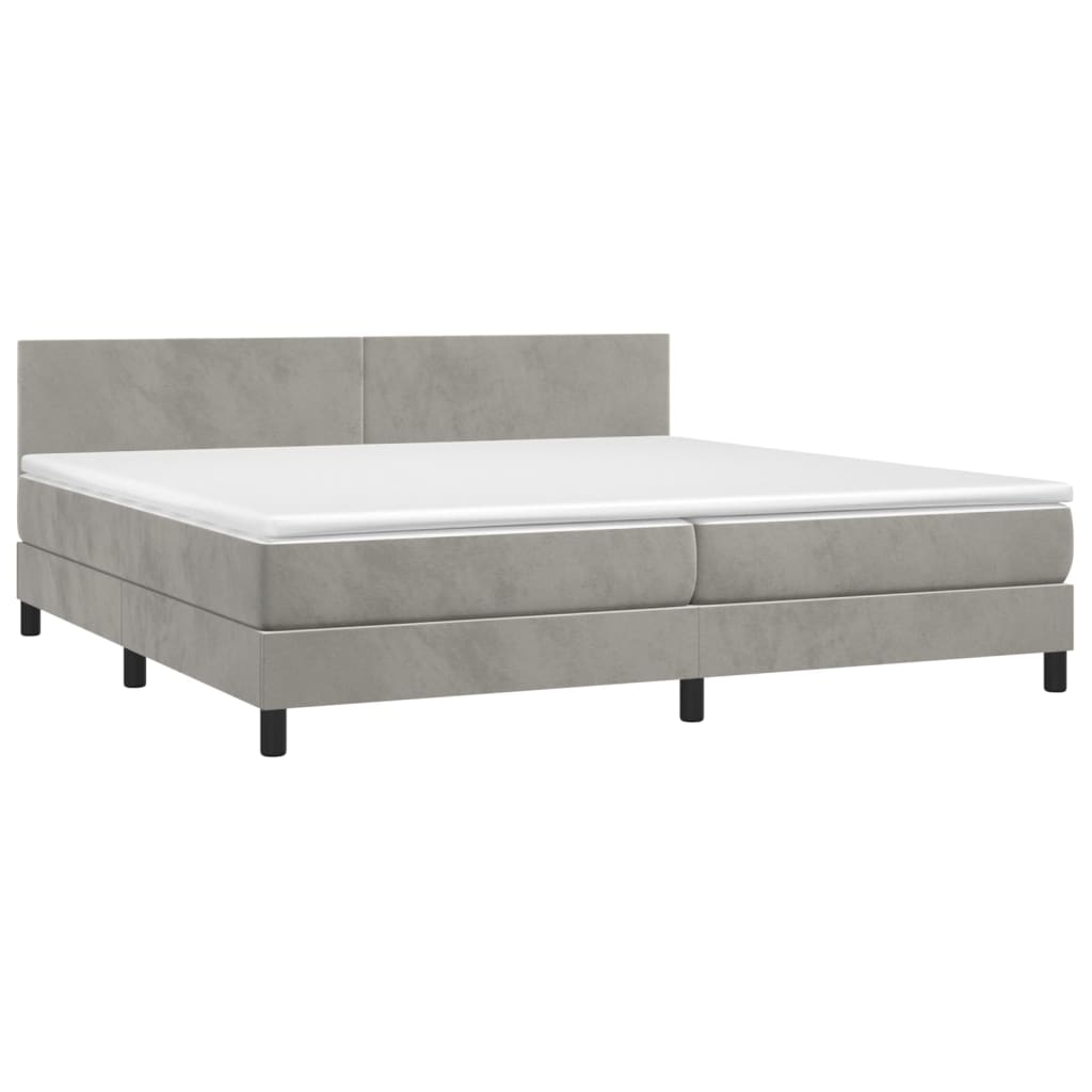 vidaXL Cama box spring c/ colchão/LED 200x200 cm veludo cinzento-claro