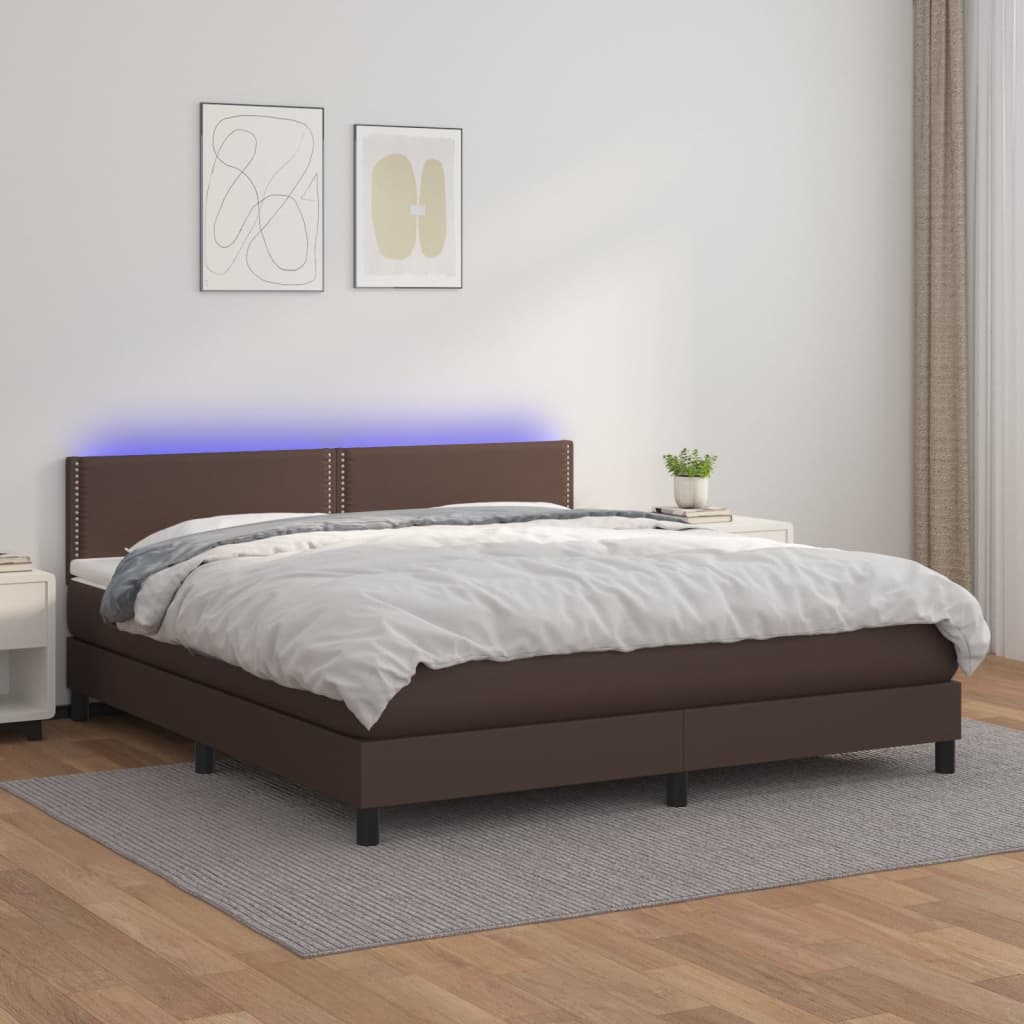 vidaXL Cama box spring c/ colchão/LED 180x200 cm couro artif. castanho