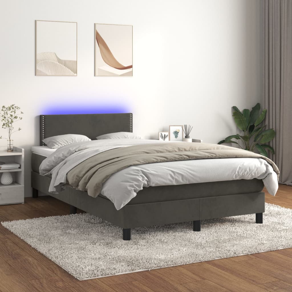 vidaXL Cama box spring c/ colchão/LED 120x200cm veludo cinzento-escuro