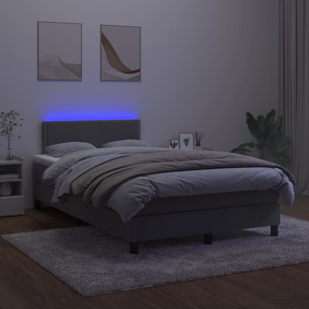 vidaXL Cama box spring c/ colchão/LED 120x200cm veludo cinzento-escuro