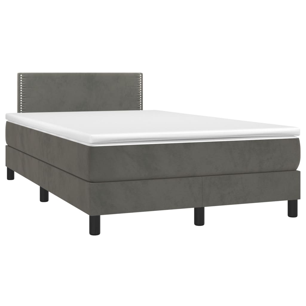 vidaXL Cama box spring c/ colchão/LED 120x200cm veludo cinzento-escuro