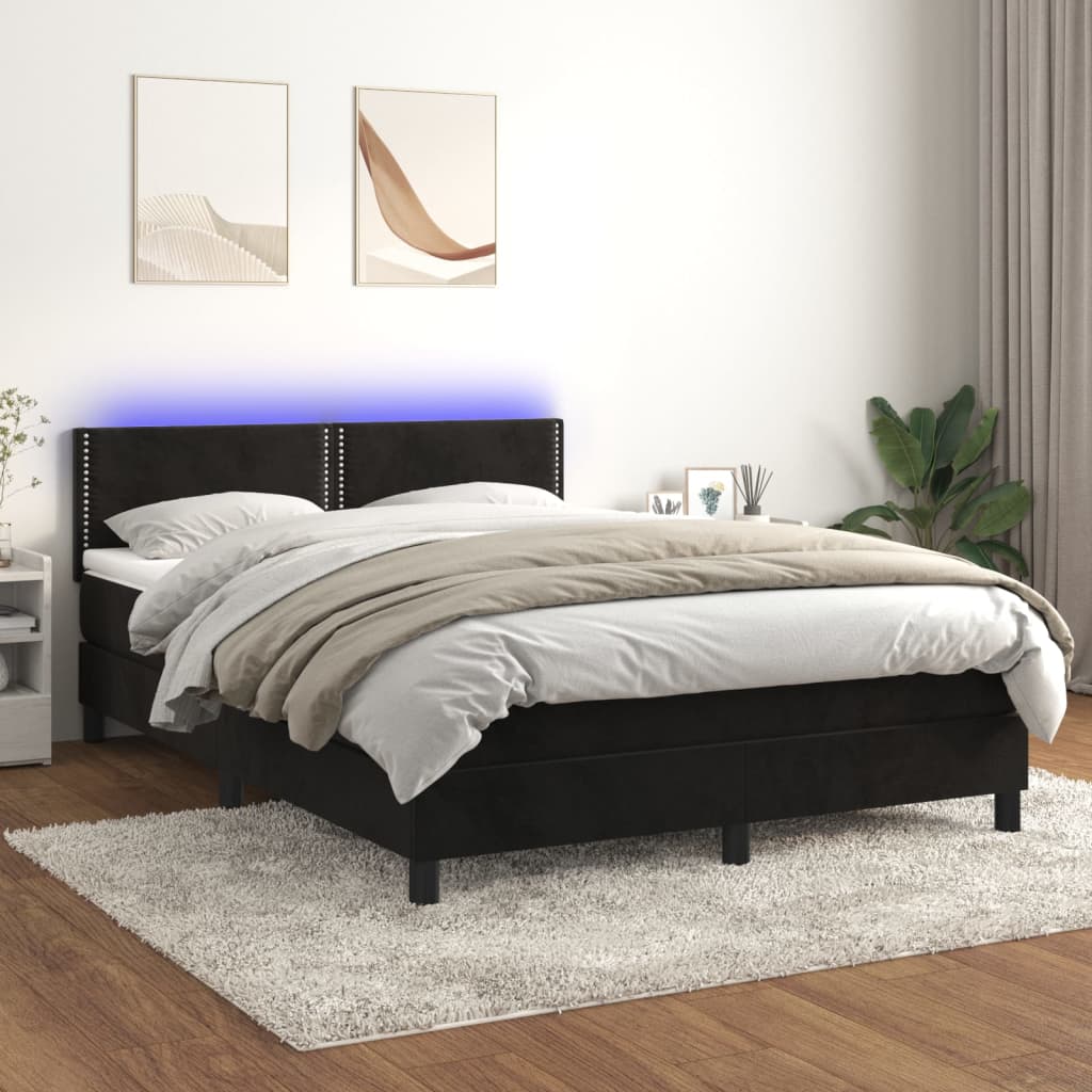 vidaXL Cama box spring c/ colchão/LED 140x190 cm veludo preto