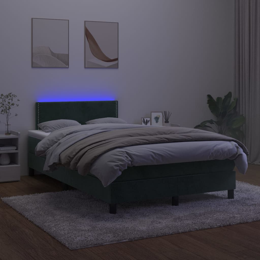 vidaXL Cama box spring c/ colchão/LED 120x200 cm veludo verde-escuro