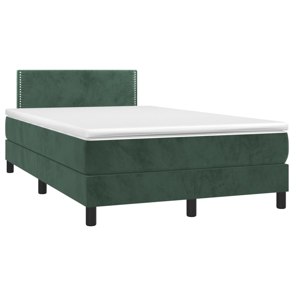 vidaXL Cama box spring c/ colchão/LED 120x200 cm veludo verde-escuro