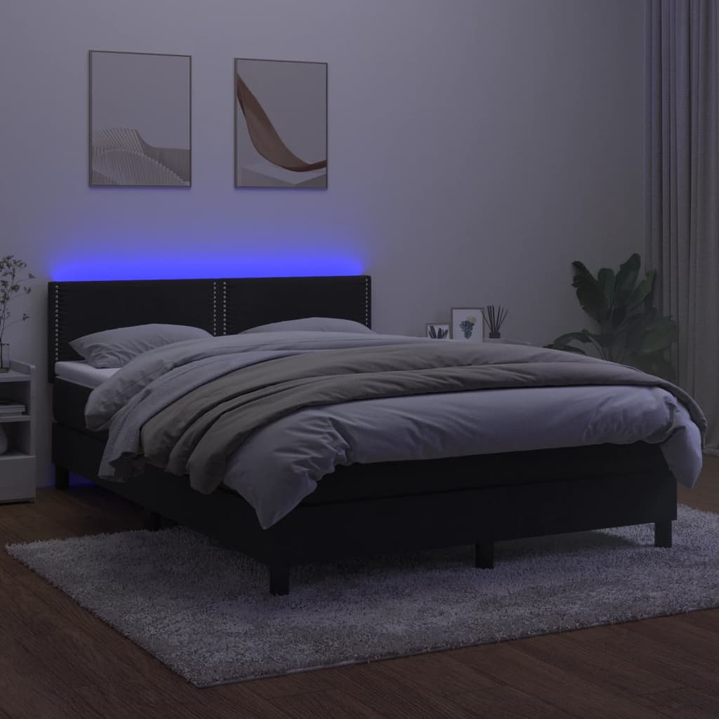 vidaXL Cama box spring c/ colchão/LED 140x190 cm veludo preto