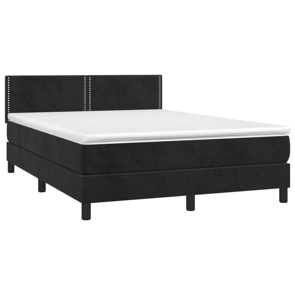 vidaXL Cama box spring c/ colchão/LED 140x190 cm veludo preto