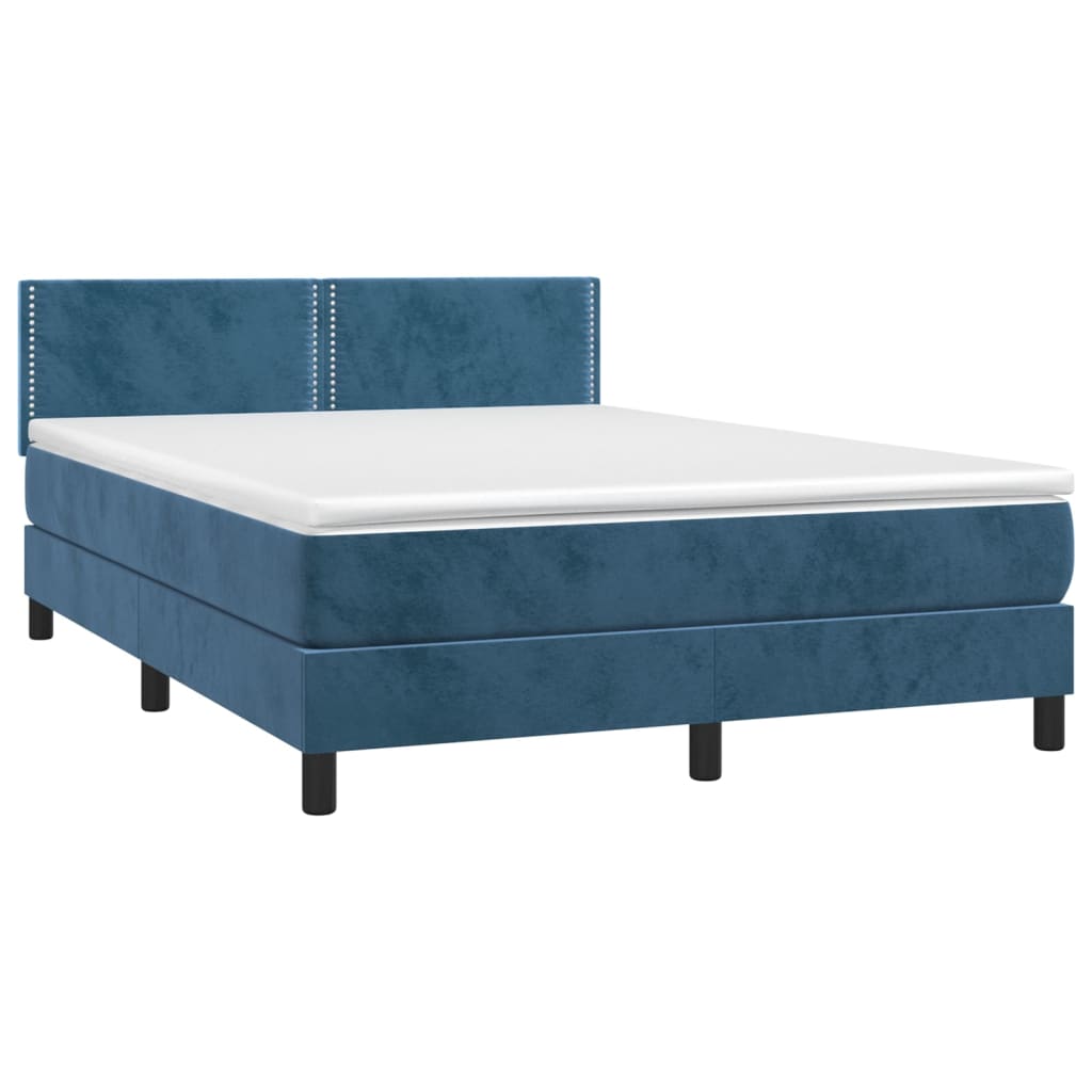 vidaXL Cama box spring c/ colchão/LED 140x190 cm veludo azul-escuro