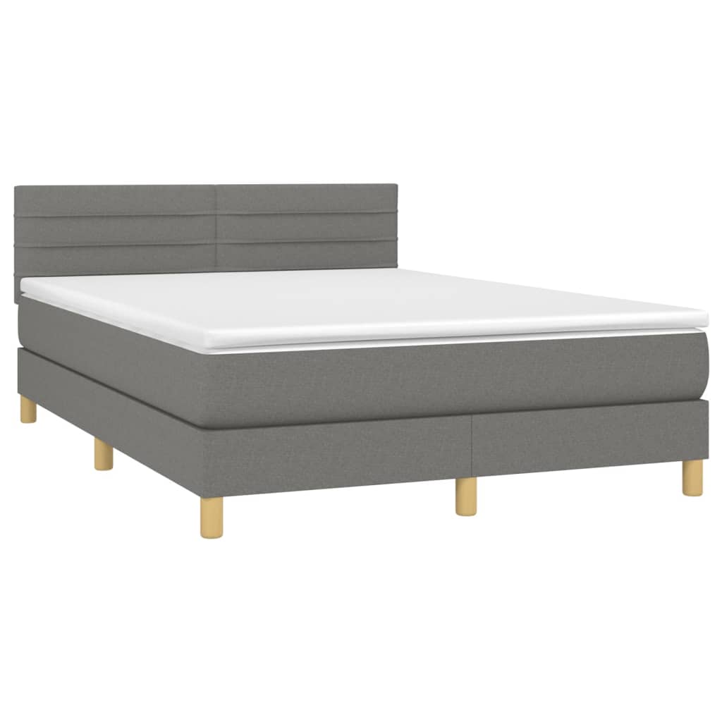 vidaXL Cama box spring c/ colchão e LED 140x200 cm tecido cinza-escuro