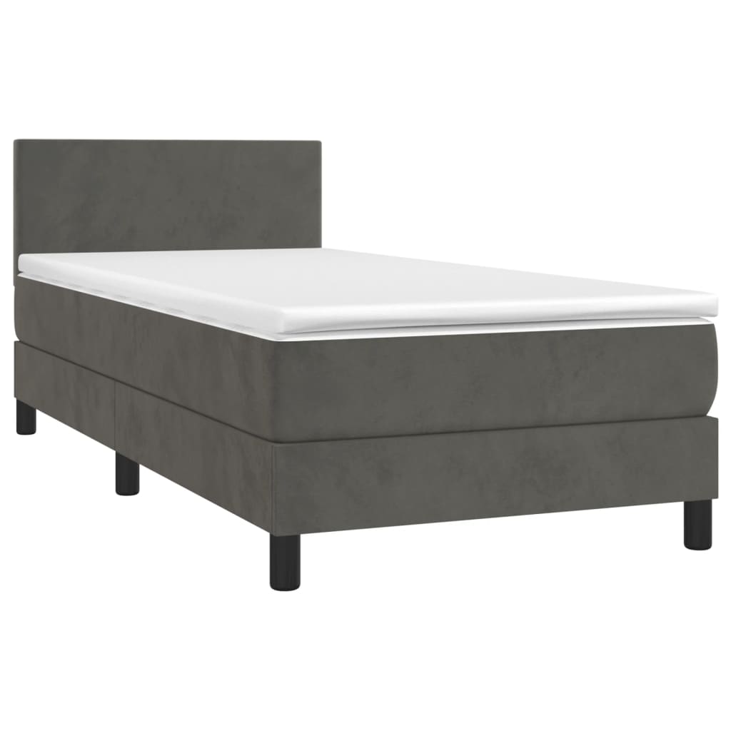 vidaXL Cama box spring c/ colchão/LED 80x200 cm veludo cinzento-escuro