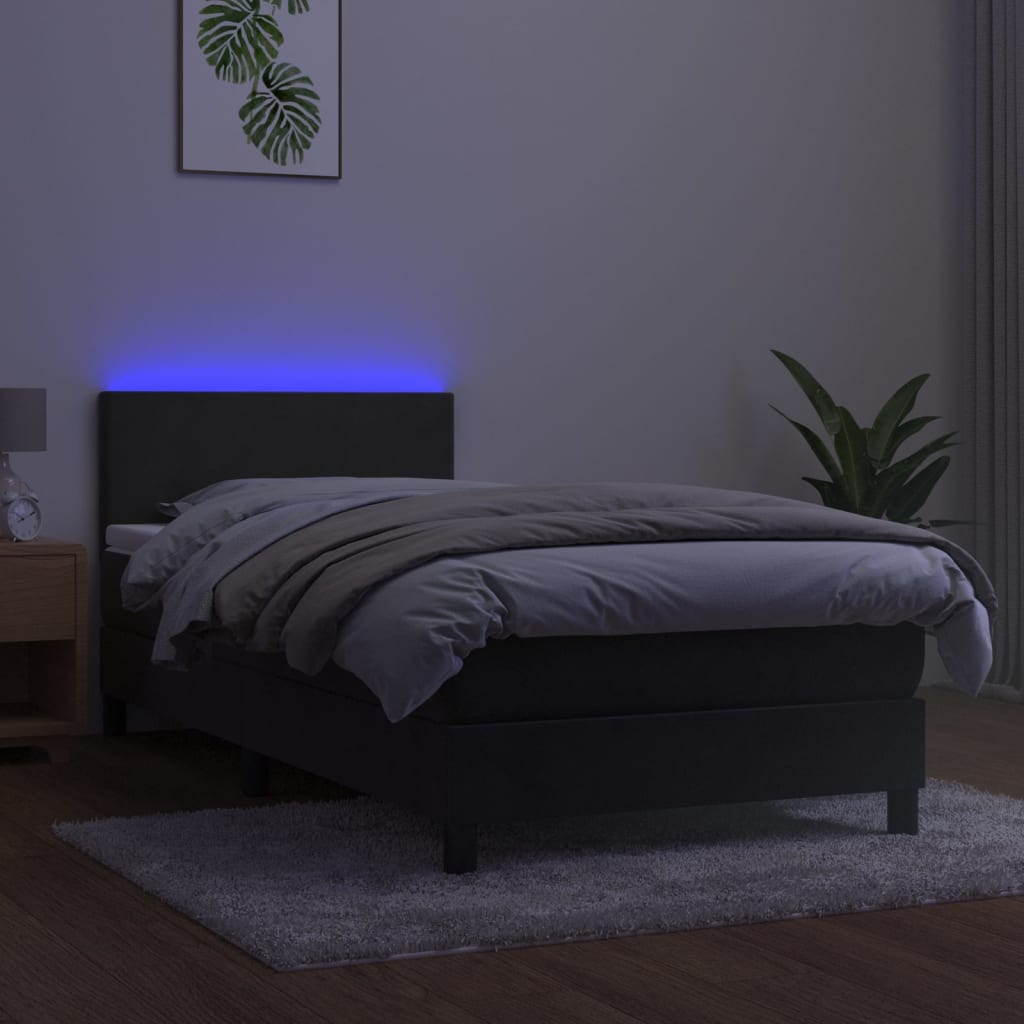 vidaXL Cama box spring c/ colchão/LED 80x200 cm veludo cinzento-escuro