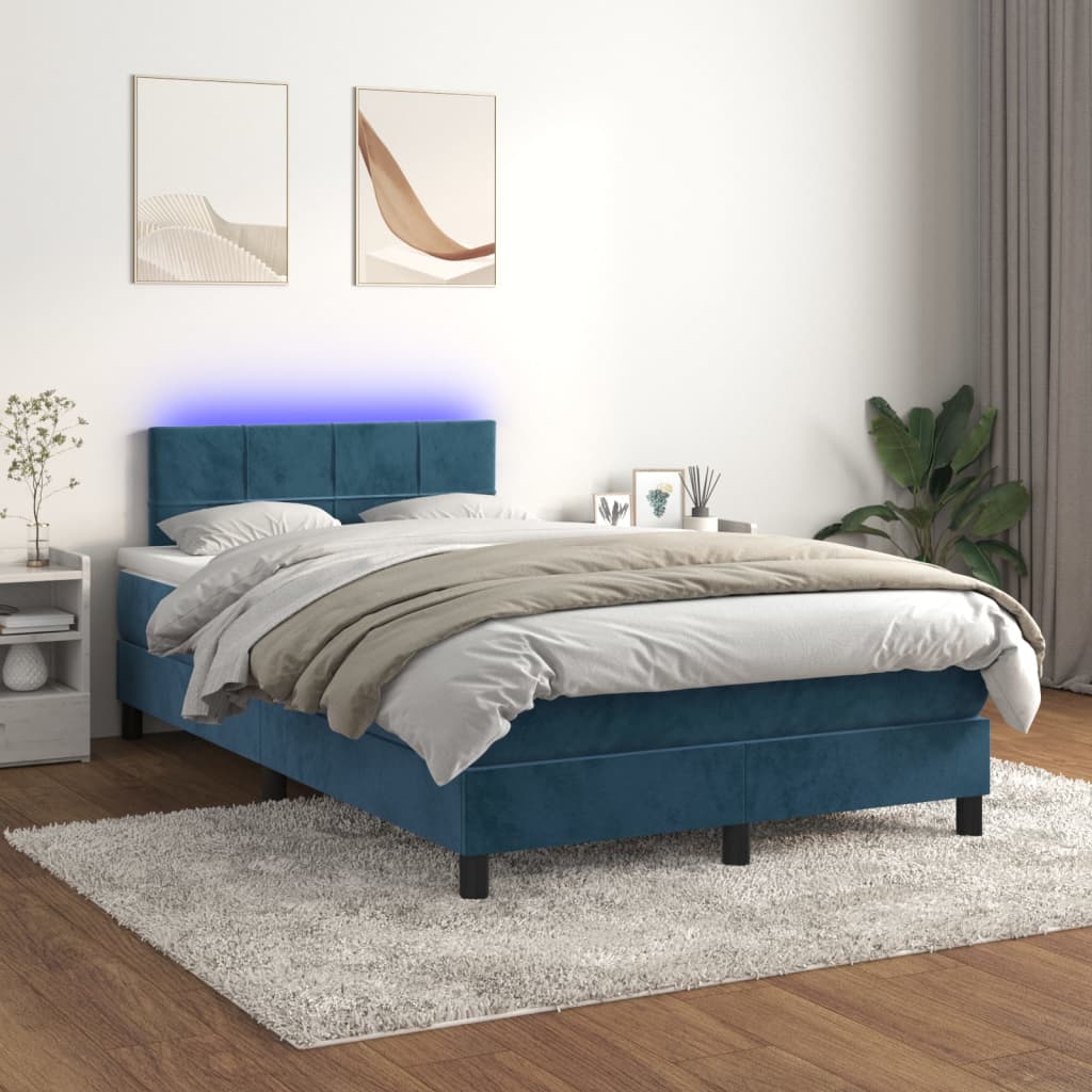 vidaXL Cama box spring c/ colchão/LED 120x200 cm veludo azul-escuro