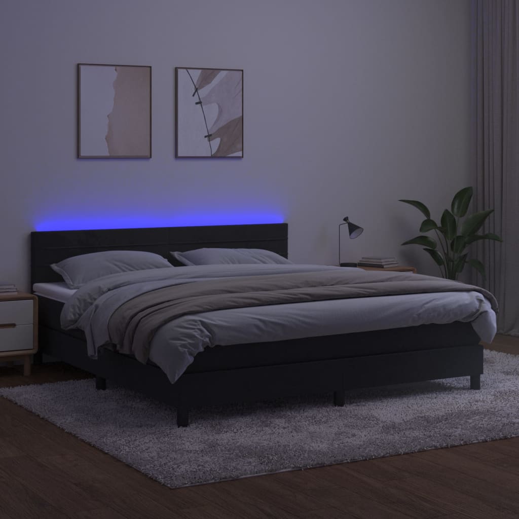 vidaXL Cama box spring c/ colchão/LED 180x200 cm veludo preto