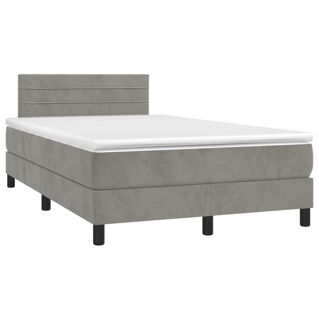 vidaXL Cama box spring c/ colchão/LED 120x200 cm veludo cinzento-claro