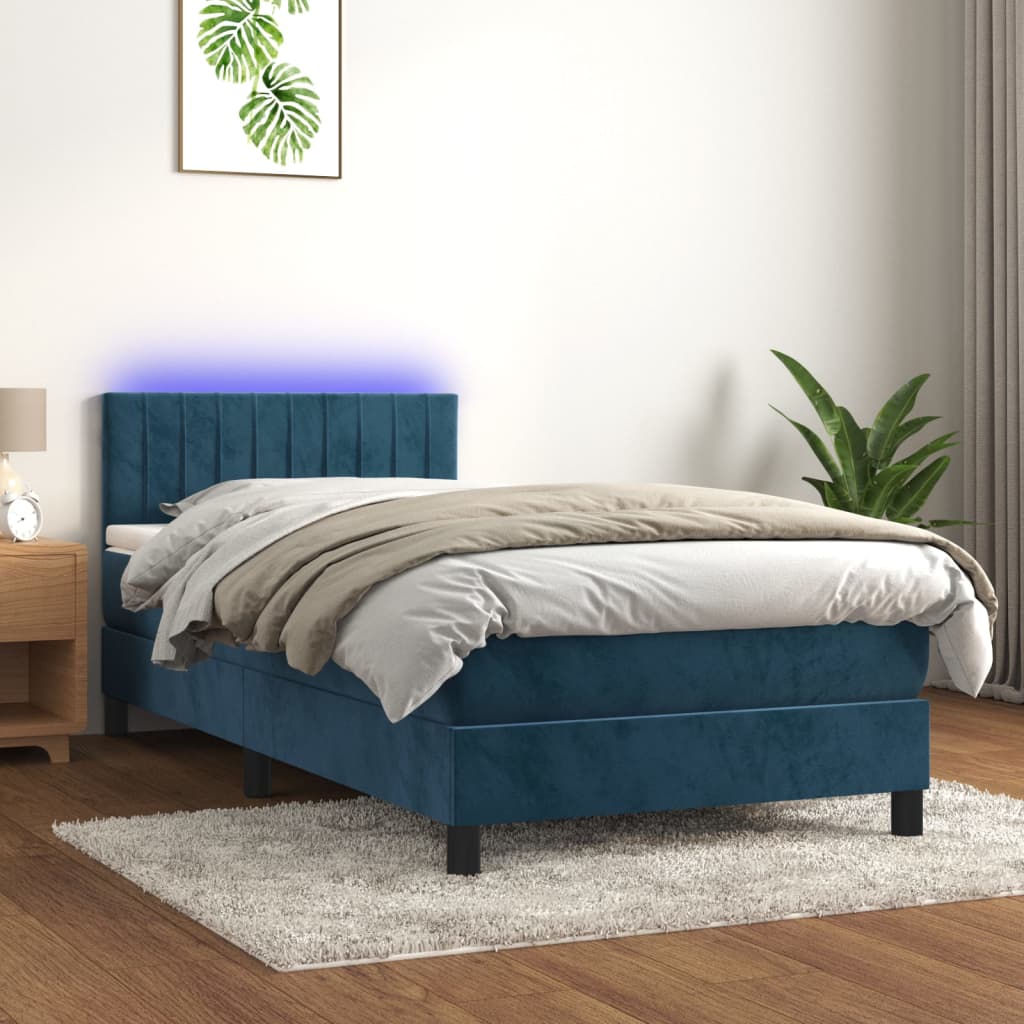 vidaXL Cama box spring c/ colchão/LED 80x200 cm veludo azul-escuro