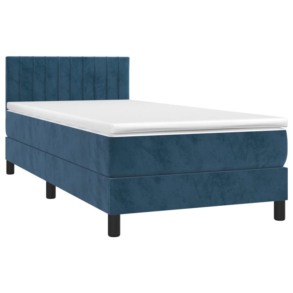 vidaXL Cama box spring c/ colchão/LED 80x200 cm veludo azul-escuro