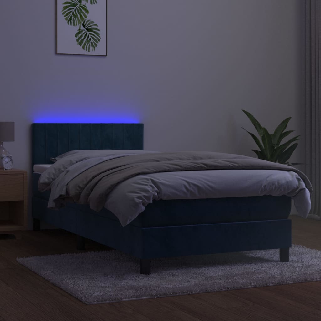 vidaXL Cama box spring c/ colchão/LED 80x200 cm veludo azul-escuro