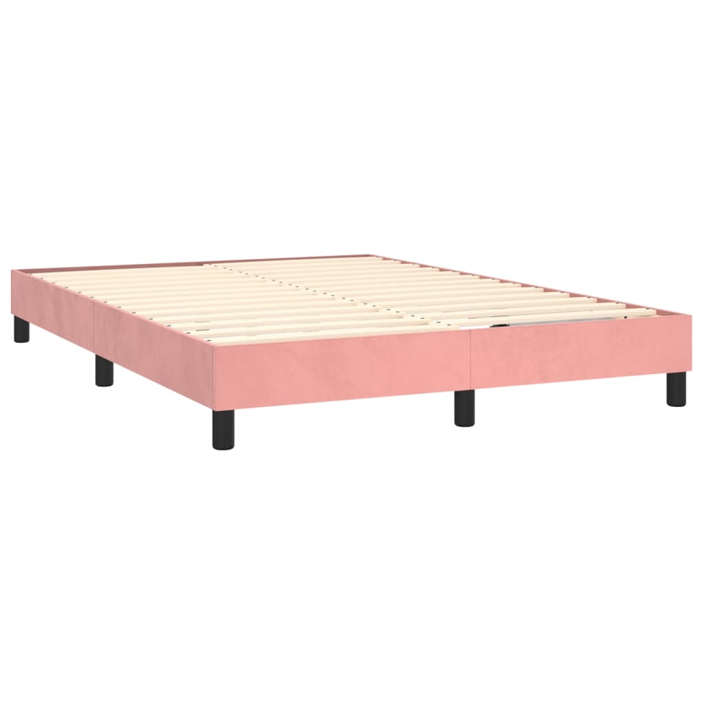 vidaXL Cama box spring c/ colchão/LED 140x200 cm veludo rosa