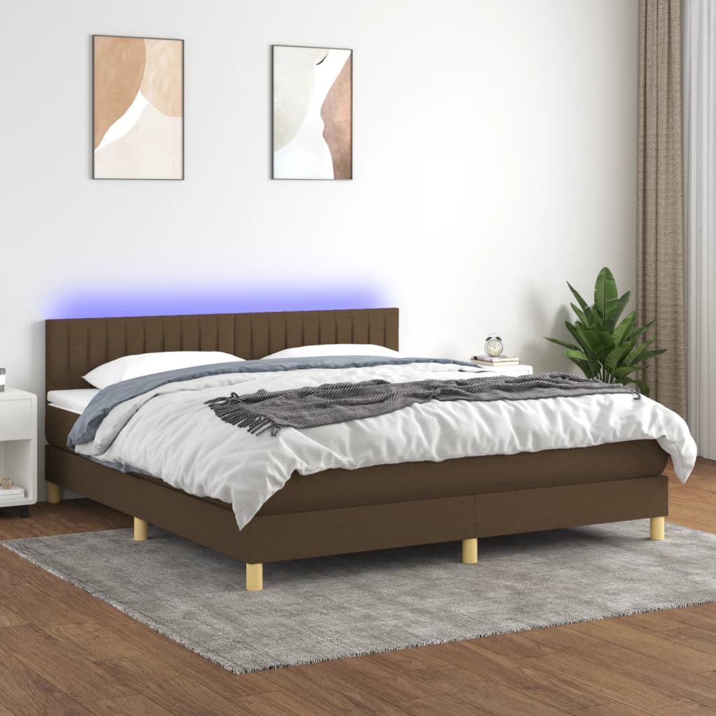 vidaXL Cama box spring c/ colchão/LED 160x200cm tecido castanho-escuro