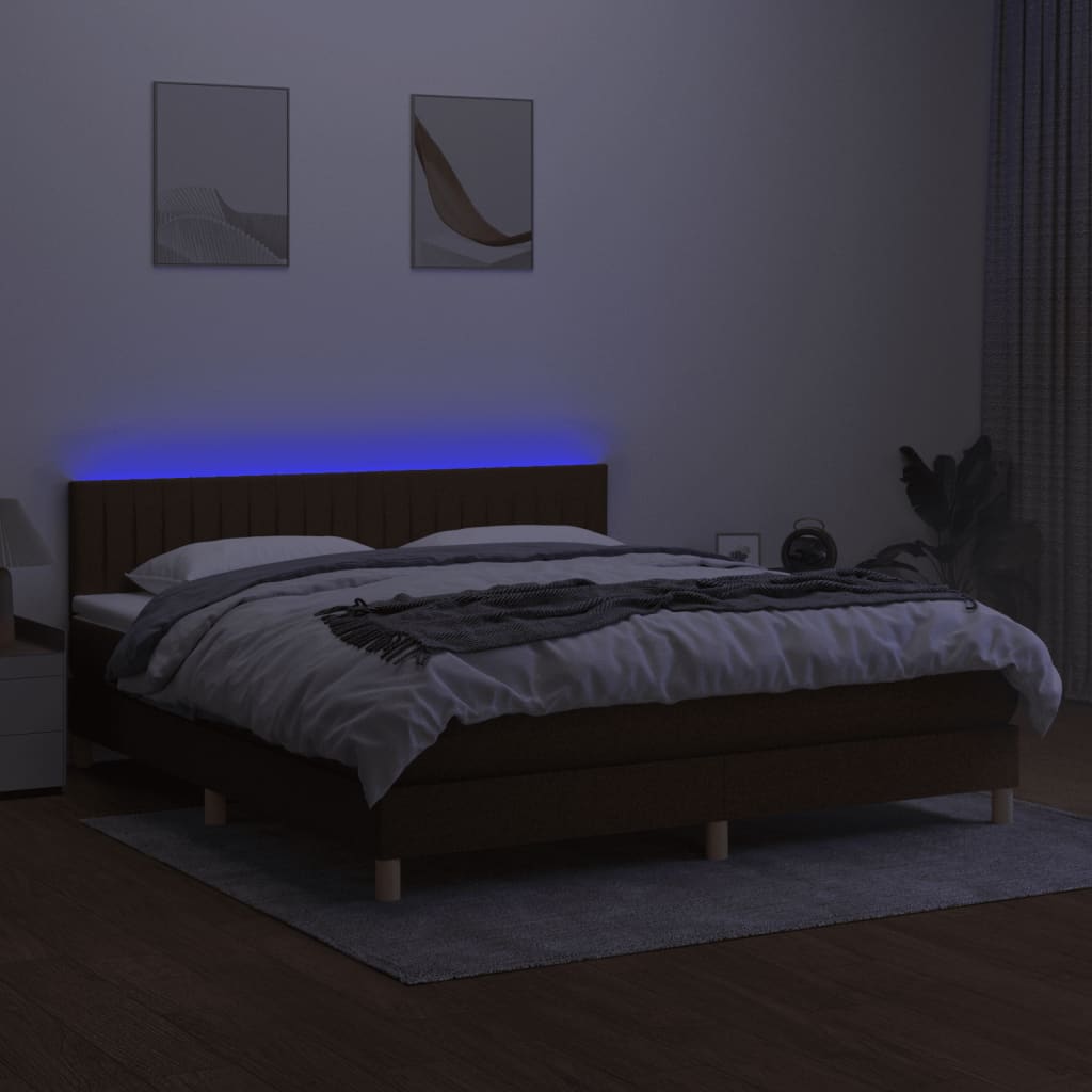 vidaXL Cama box spring c/ colchão/LED 160x200cm tecido castanho-escuro