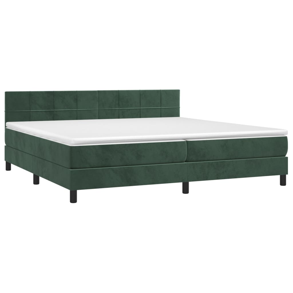 vidaXL Cama box spring c/ colchão/LED 200x200 cm veludo verde-escuro