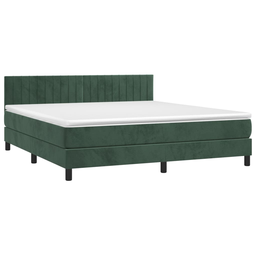 vidaXL Cama box spring c/ colchão/LED 180x200 cm veludo verde-escuro