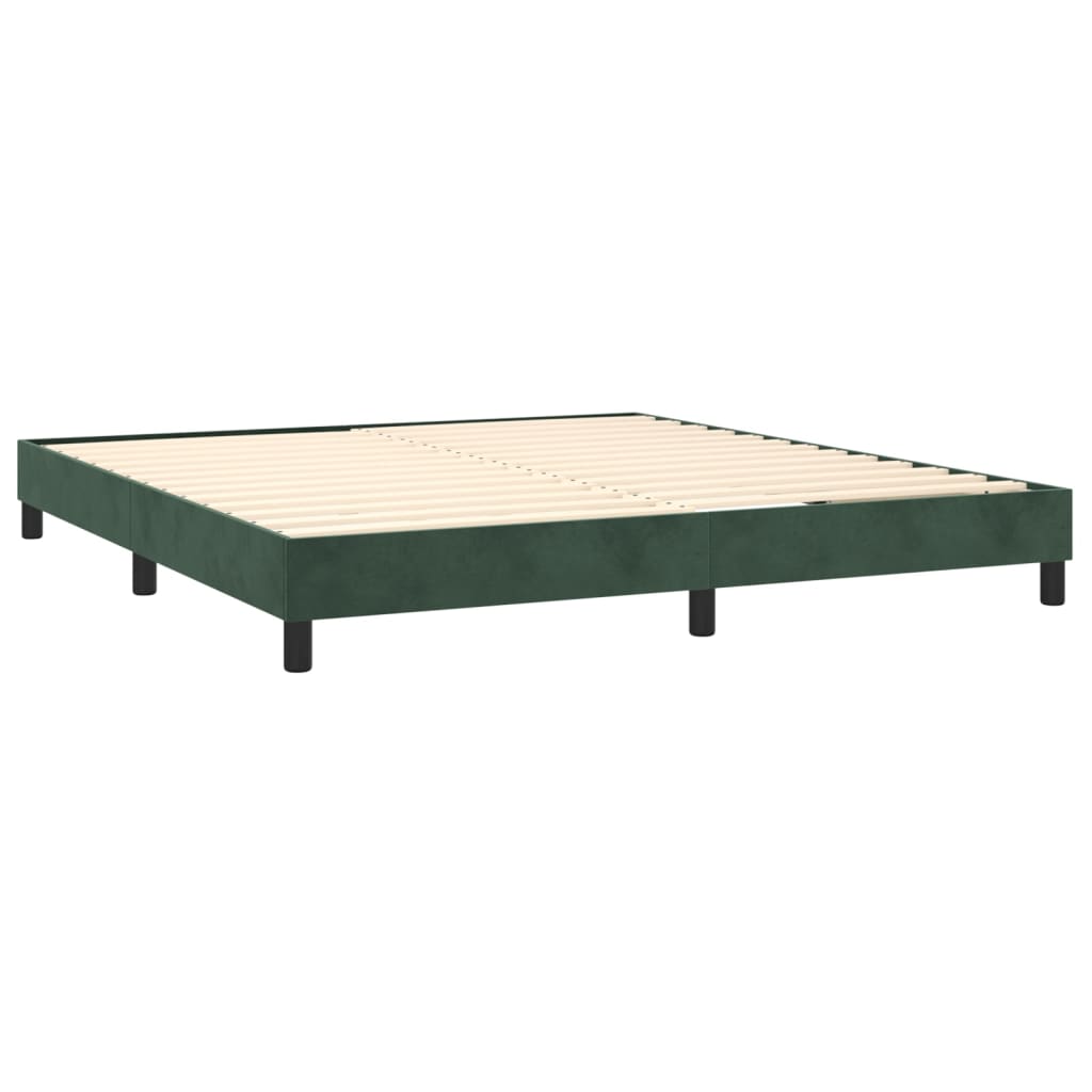 vidaXL Cama box spring c/ colchão/LED 180x200 cm veludo verde-escuro