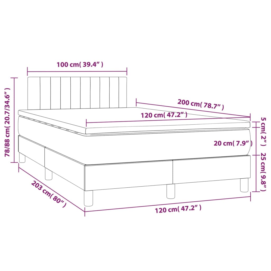 vidaXL Cama box spring c/ colchão/LED 120x200 cm veludo verde-escuro