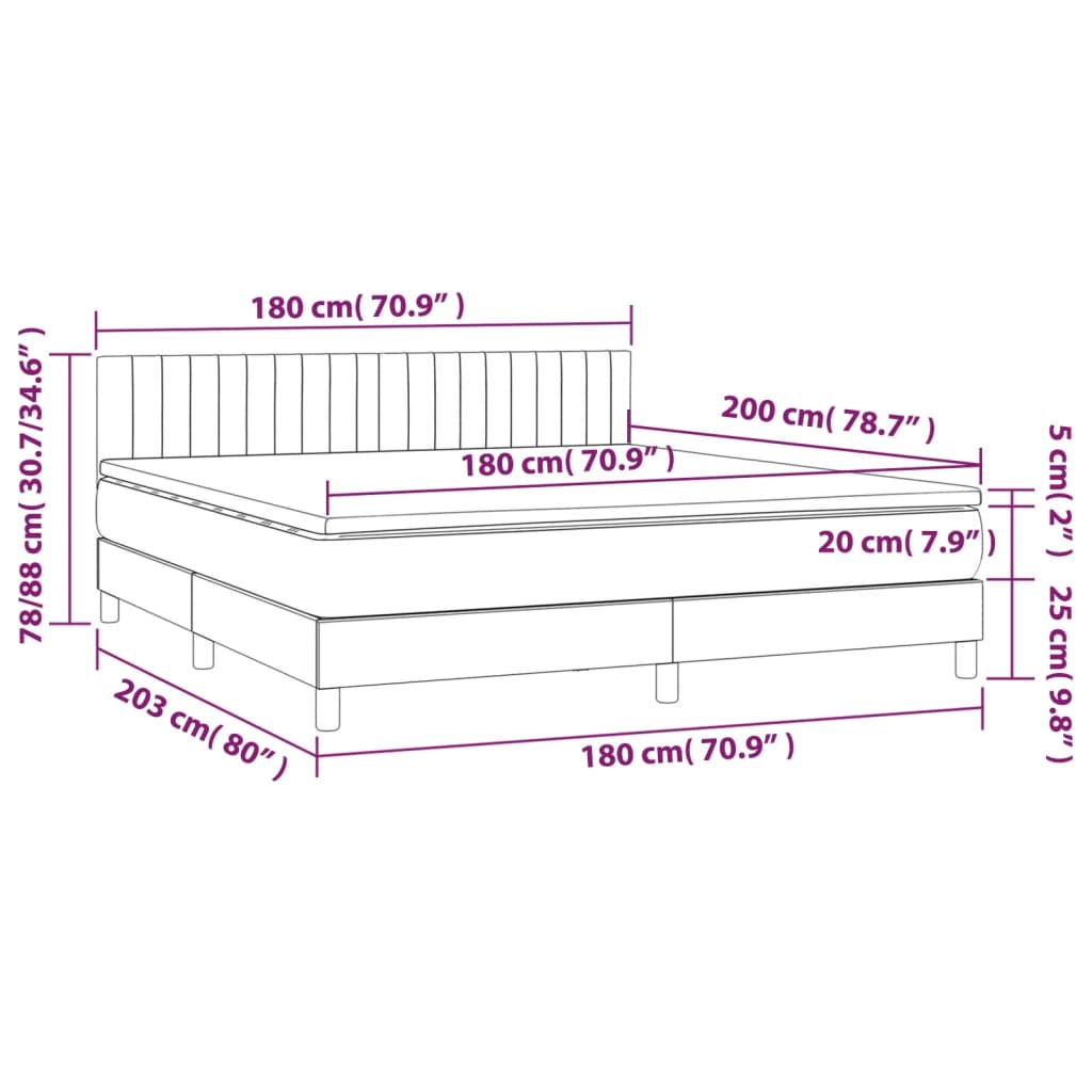 vidaXL Cama box spring c/ colchão/LED 180x200 cm veludo verde-escuro