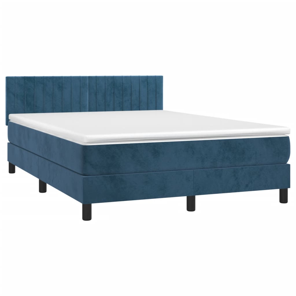 vidaXL Cama box spring c/ colchão/LED 140x190 cm veludo azul-escuro