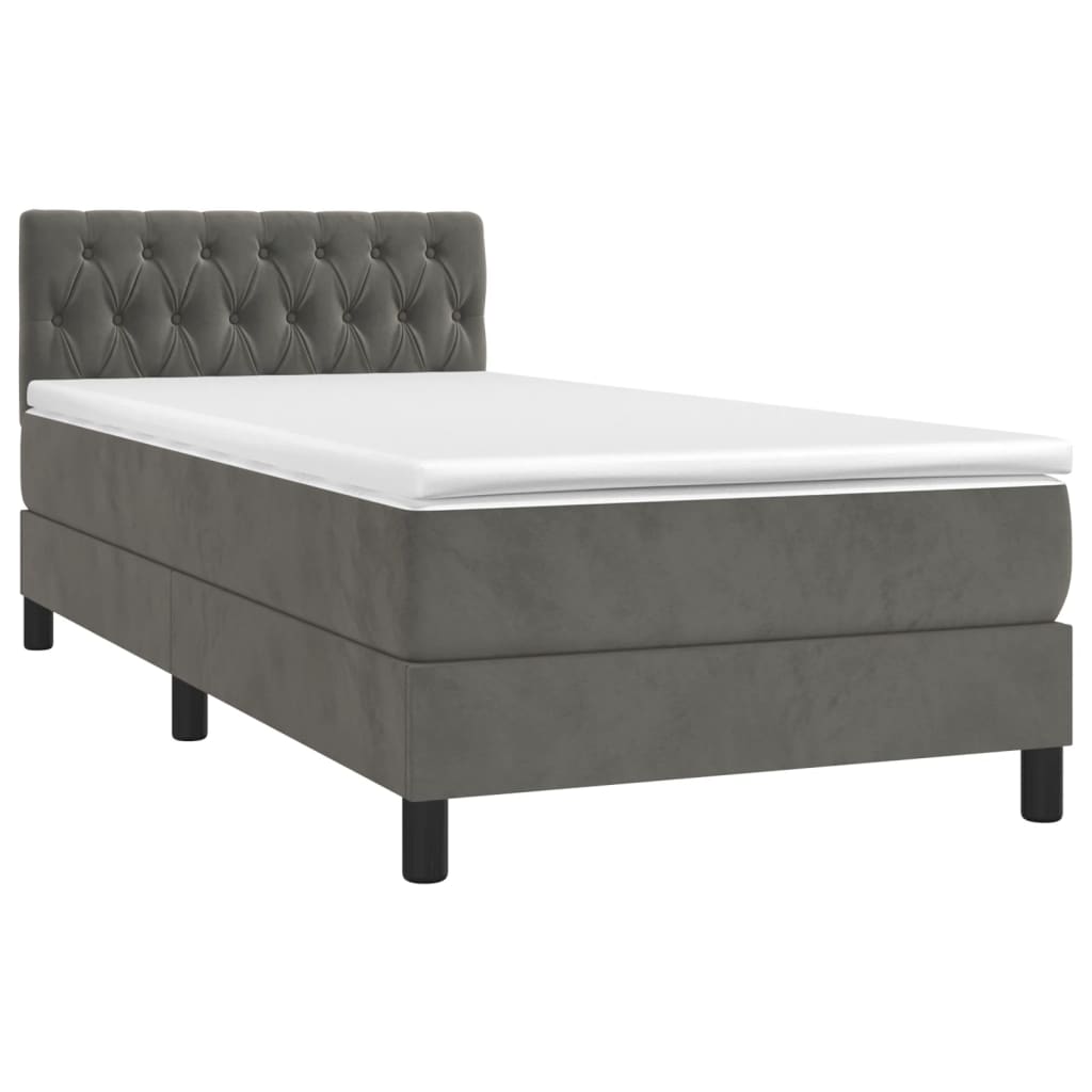 vidaXL Cama box spring c/ colchão/LED 90x190 cm veludo cinzento-escuro