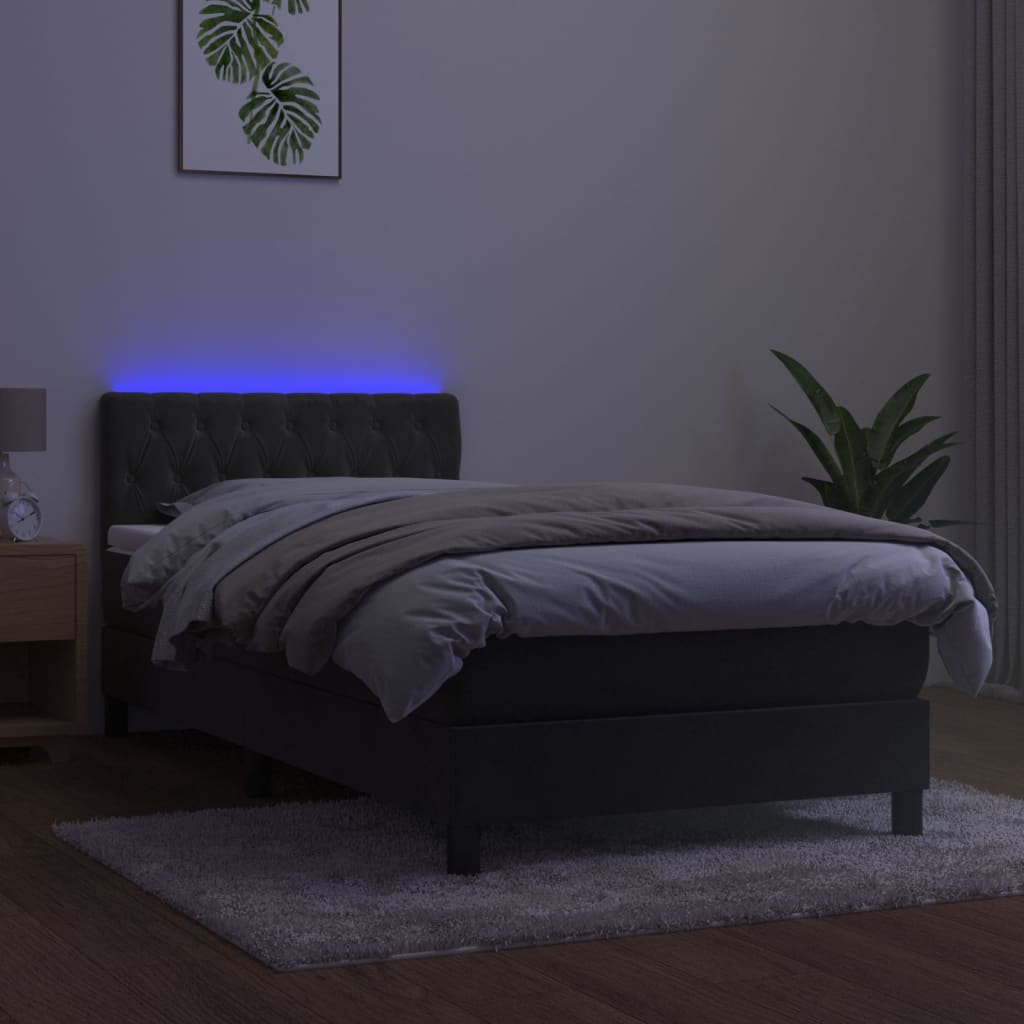 vidaXL Cama box spring c/ colchão/LED 90x190 cm veludo cinzento-escuro