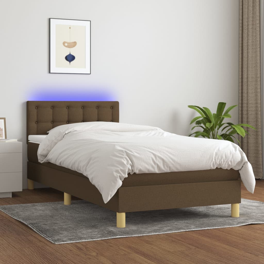 vidaXL Cama box spring c/ colchão/LED 80x200cm tecido castanho-escuro