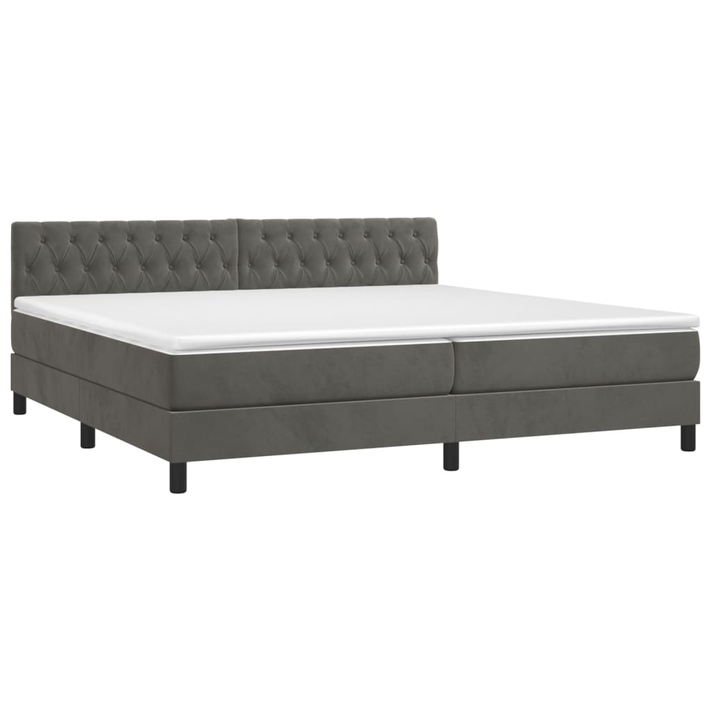 vidaXL Cama box spring c/ colchão/LED 200x200cm veludo cinzento-escuro