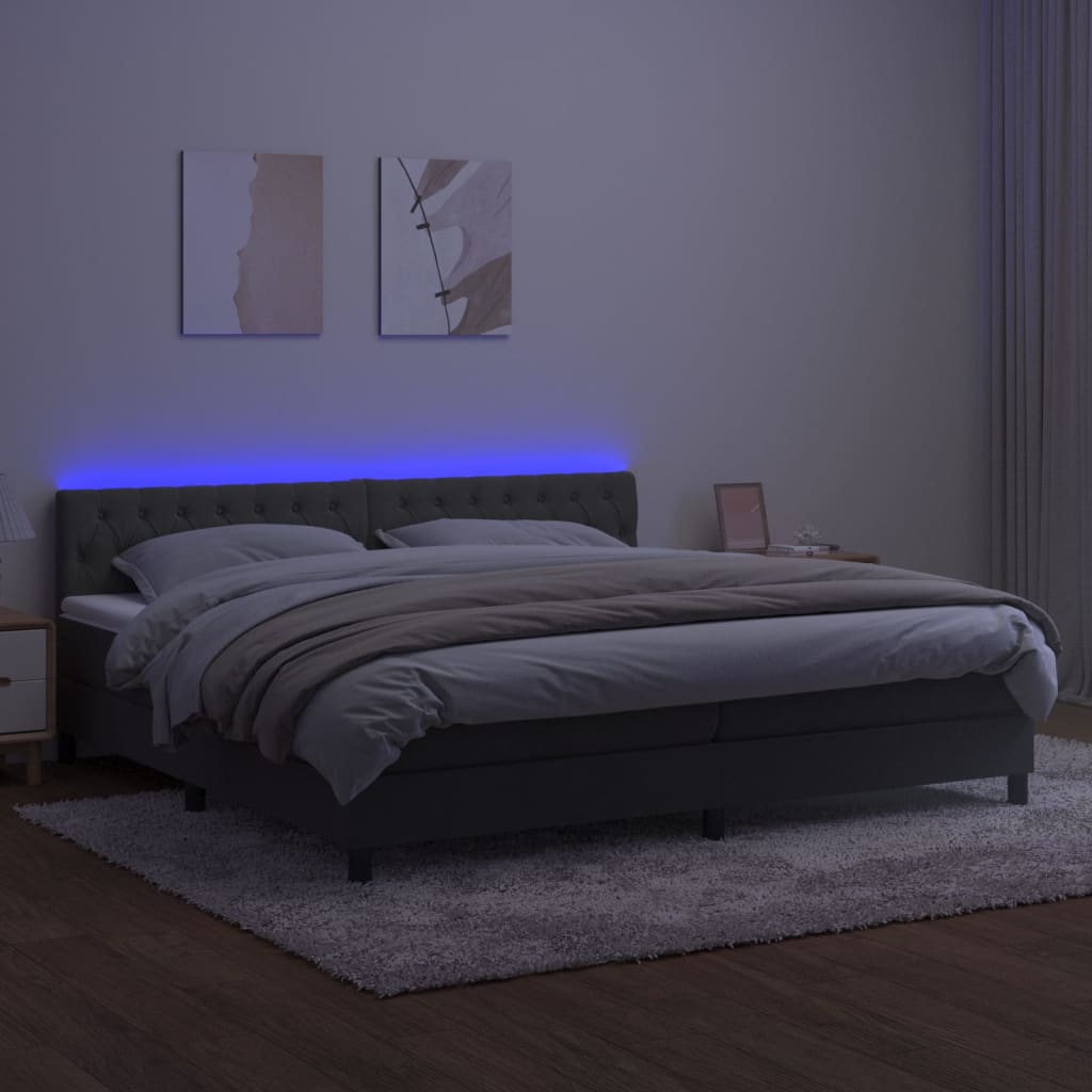 vidaXL Cama box spring c/ colchão/LED 200x200cm veludo cinzento-escuro