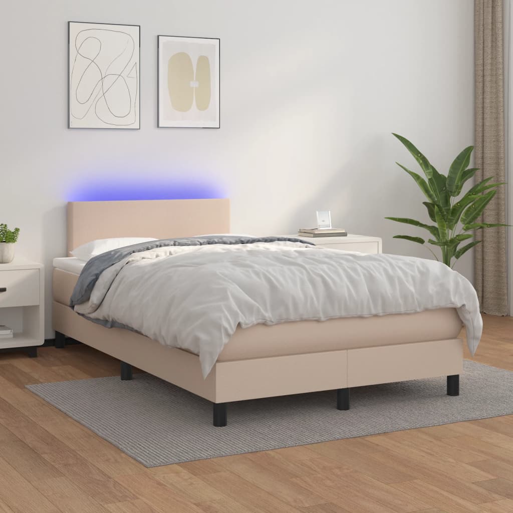 vidaXL Cama box spring c/colchão/LED 120x200cm couro artif. cappuccino