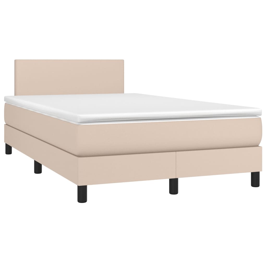 vidaXL Cama box spring c/colchão/LED 120x200cm couro artif. cappuccino