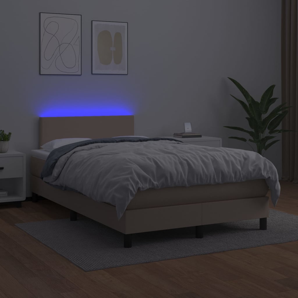 vidaXL Cama box spring c/colchão/LED 120x200cm couro artif. cappuccino